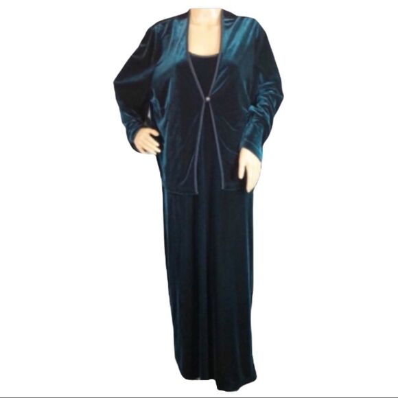 Vintage Kathie Lee Woman 2 Piece Green Velvet Maxi Dress & Jacket 16/18/1X? - Picture 1 of 10